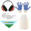 Kit de protección: gafas, orejeras, pañuelo Agrieuro, guantes y delantal