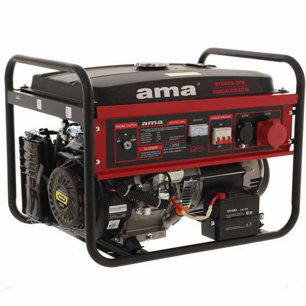 AMA QF6000 3PH - Generador de corriente con AVR y arranque eléctrico 6.5 kW - Continua 6 kw Trifásica