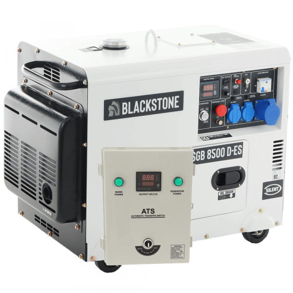 Blackstone SGB 8500 D-ES - Generador de corriente diésel silencioso con AVR 6.3 kW - Continua 6 kW Monofásica + ATS en venta