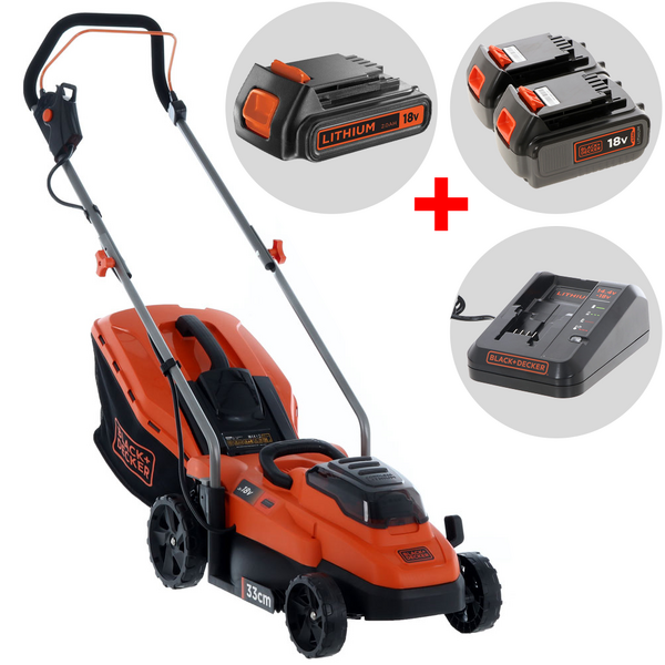 Black & Decker BCMW33184L2-QW - Cortacésped de batería - 2x18V/4Ah + batería 18V 2Ah gratis - Corte 33 cm