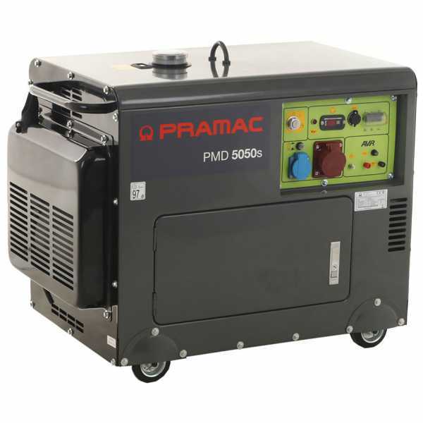 Pramac PMD5050s - Generador de corriente con ruedas diésel silencioso con AVR 3,6 kW - Continua 3.6 kW Trifásica