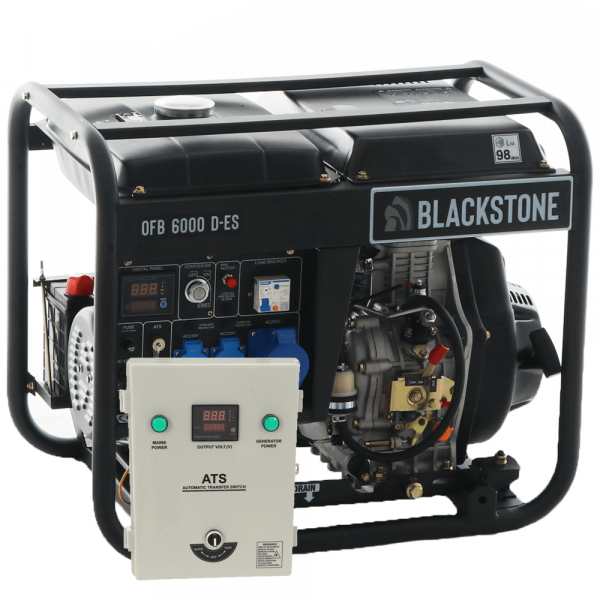 BlackStone OFB 6000 D-ES - Generador de corriente diésel con AVR 5.3  kW - Continua 5 kW Monofásica + ATS
