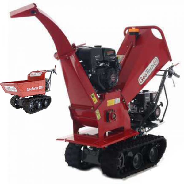 GeoTech-Pro BMS155 LE - Biotrituradora autopropulsada con orugas sobre motocarretilla - motor 6,5/15 HP - cajón Dumper