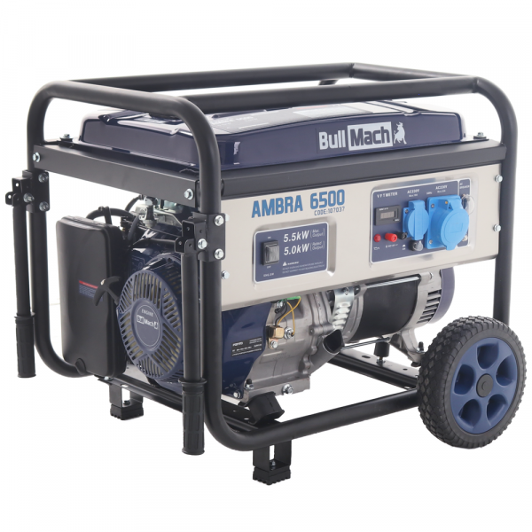 BullMach AMBRA 6500 - Generador de corriente a gasolina con ruedas y AVR 5.5 kW - Continua 5 kW Monofásica