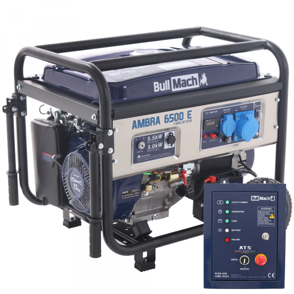 Generador eléctrico monofásico 5,0 kW BullMach AMBRA 6500 E - Panel ATS de serie