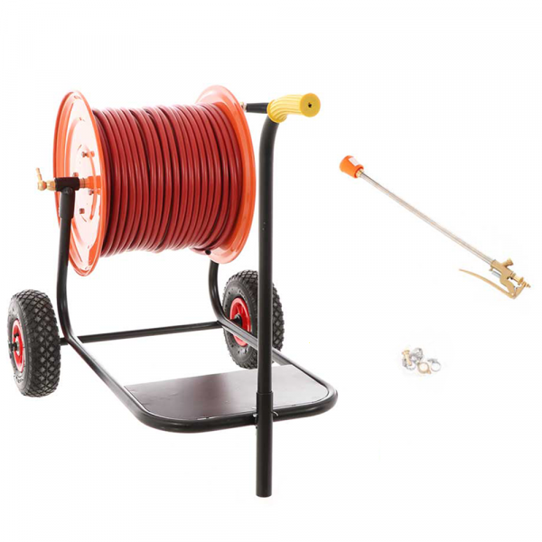 Enrollador de manguera - pintura epóxica - con ruedas - manguera 100 m - 20 bar - con lanza en latón en venta