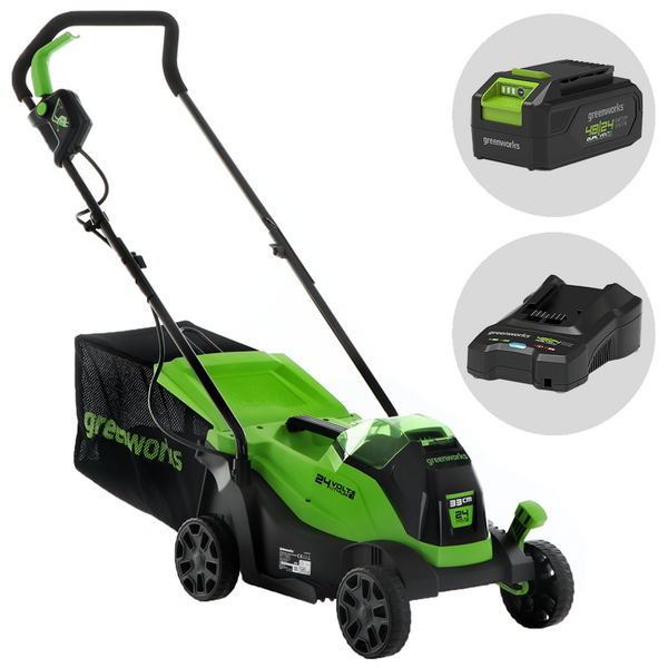 Greenworks GD24LM33 - Cortacésped de batería - 24V/4Ah - Corte de 33 cm