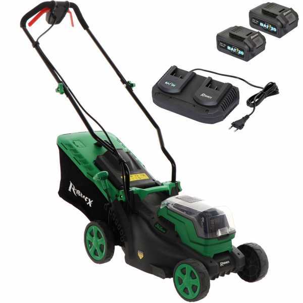 Cortacésped de empuje de batería RIBIMEX PRBAT20-TON33 - 2x Batería de 20V 4Ah - Ancho de corte 34 cm