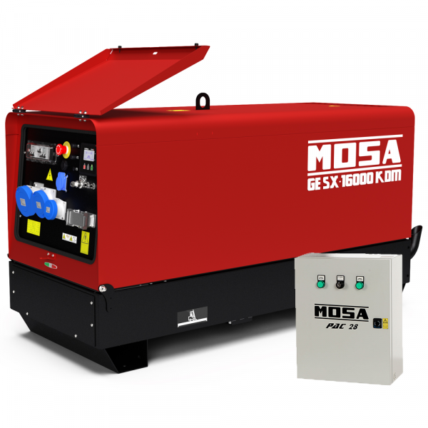 Generador eléctrico silencioso 13 kW monofásico diésel MOSA GE SX-16000 KDM - Kohler-Lombardini KDW1003 - Cuadro ATS incluido