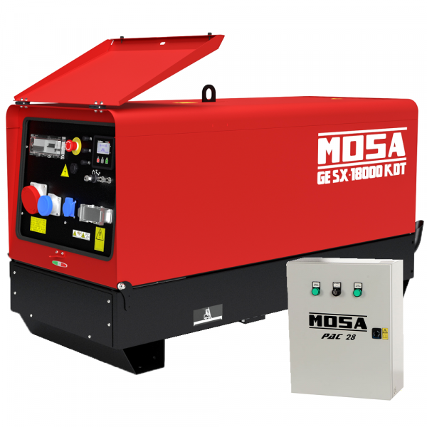 Generador eléctrico silencioso 13.2 kW trifásico diésel MOSA GE SX 18000 KDT - Kohler-Lombardini KDW1003 - Cuadro ATS incluido