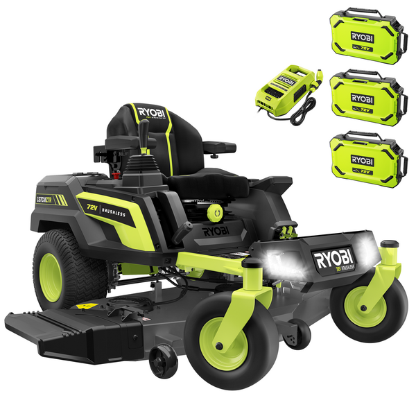Ryobi ZTRX137 - Tractor cortacésped a batería de radio cero - 72V/30Ah - corte de 137cm - 2en1