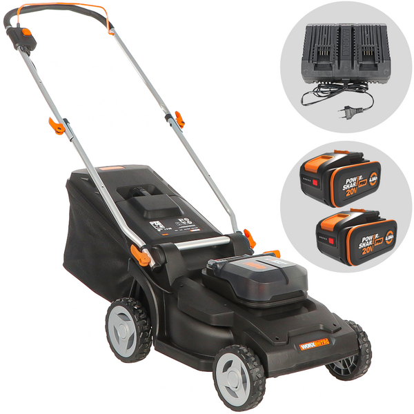 Worx Nitro WG745E - Cortacésped de batería - 2x20V/4Ah - Corte 41cm