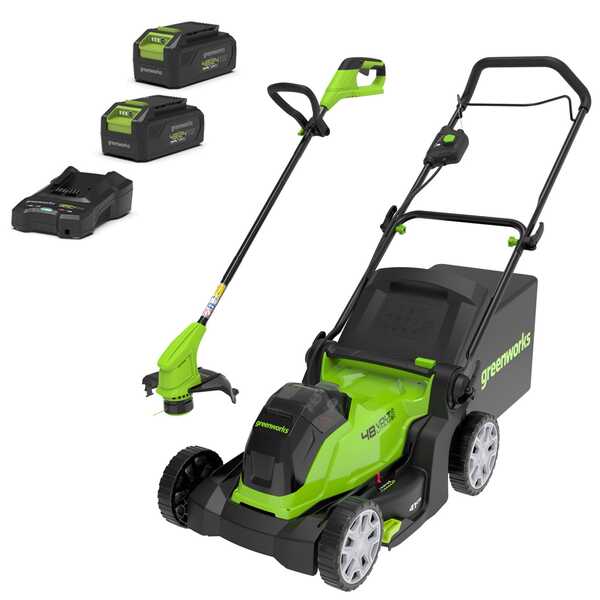 Greenworks G48LM41ST25K2X - Kit Cortacésped de batería + Cortabordes de batería - 48V - 2x 24V/2Ah