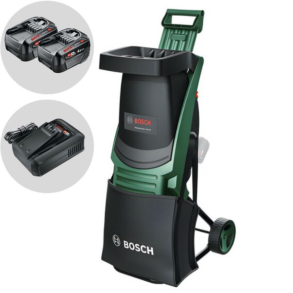 Bosch UniversalShredder - Biotrituradora de batería de 36 V - con recogedor - 2x18 V/4 Ah
