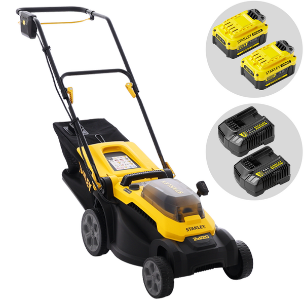 Stanley SCMWP3701M2-QW - Cortacésped de batería - 36 V - 2x 18 V 4,0 Ah - Corte de 37 cm
