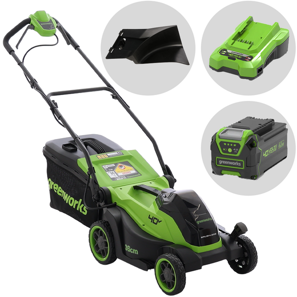 Greenworks MO40L411-01 - Cortacésped de batería - 40 V/4 Ah - Corte de 36 cm