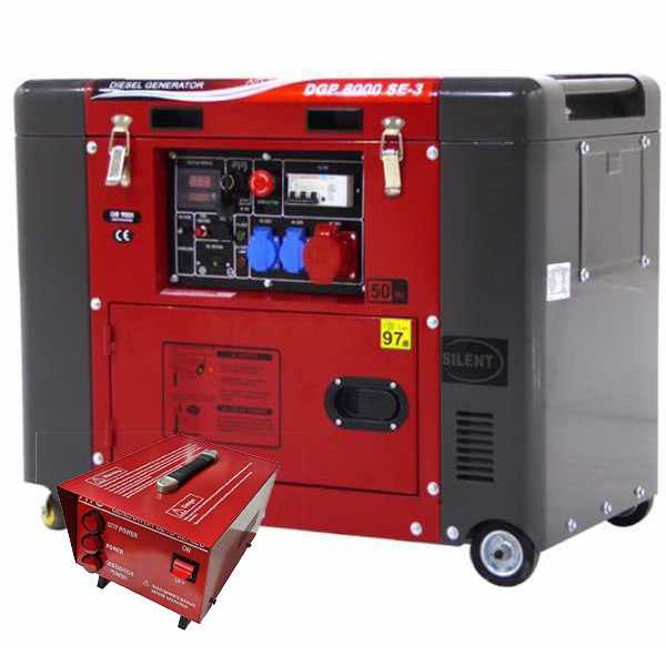 Generador eléctrico 5,5 kW trifásico diésel GeoTech Pro DGP8000SE-3 silencioso + Cuadro ATS