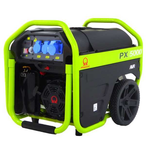 Generador eléctrico 3,5 kW monofásico de gasolina Pramac PX 5000 con carro