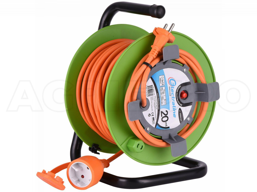 Carrete Enrollacables Con Cable De Extensión Schuko De 20 M - Enchufe Plano Plegable, 16A/250V, Ideal Para Interior Y Obra