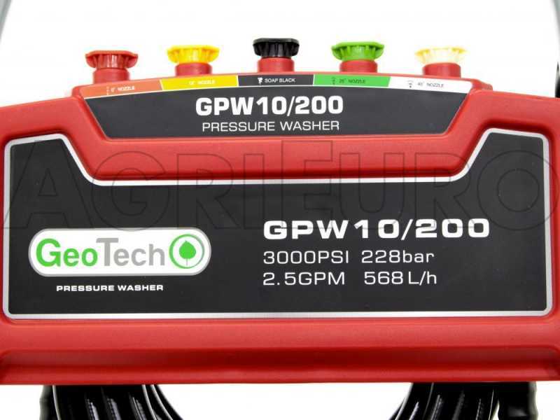 Hidrolimpiadora de gasolina GeoTech GPW 10/200, motor de 196cc y 6.5 Hp, 208 bar
