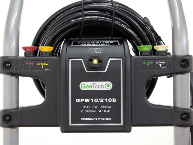 Hidrolimpiadora de gasolina GeoTech GPW 10/210 B, motor de 208 cc y 7 Hp, 233 bar
