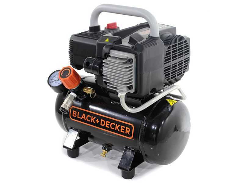 Black &amp; Decker BD195 6 NK - Compresor de aire el&eacute;ctrico port&aacute;til monof&aacute;sico, sin aceite - Motor 1.5 HP - 6 L