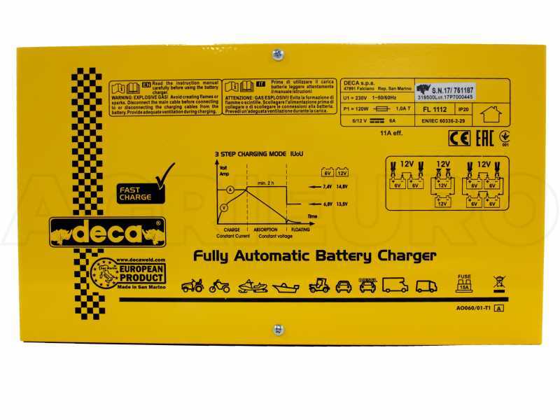Cargador de bater&iacute;as coches y motocicletas Deca FL 1112 - el&eacute;ctrico - monof&aacute;sico - para bater&iacute;as 6-12V