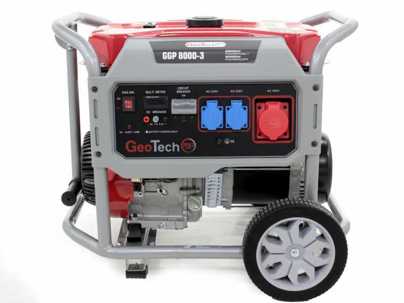 GeoTech Pro GGP 8000-3 - Generador de corriente con ruedas y AVR 6.5 kW - Continua 6 kw Trif&aacute;sica