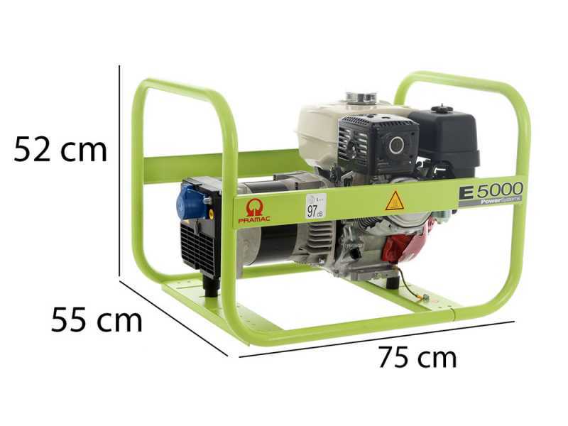 Pramac E 5000 - Generador de corriente 4.6 kW - Continua 3.9 kW Monof&aacute;sica