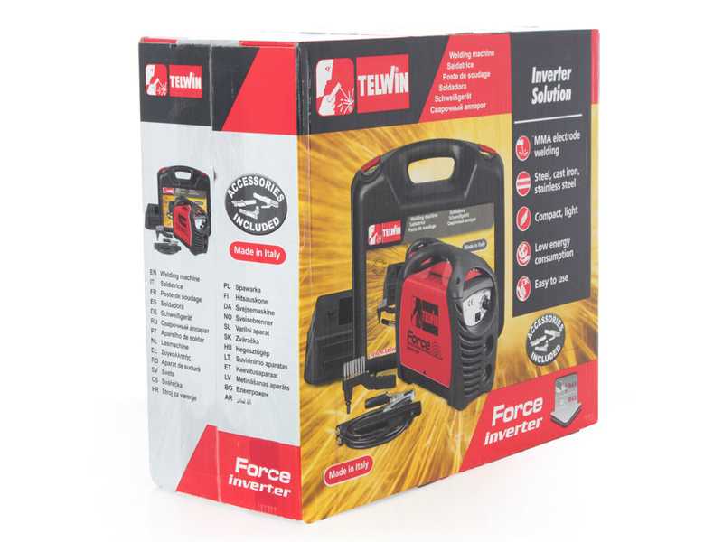 Soldadora inverter de electrodo de corriente continua Telwin FORCE 165, potencia 150 A - Kit