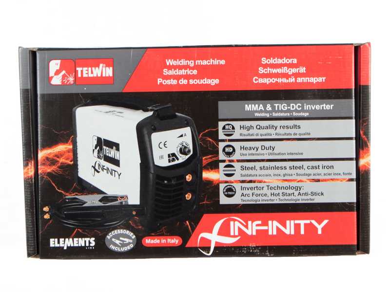 Soldadora inverter a electrodo y TIG de corriente continua Telwin Infinity 220 - 200 A - Kit