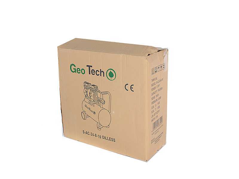 GeoTech S-AC 24.8.10 - Compresor de aire el&eacute;ctrico silencioso 24 l sin aceite - Motor 1 hp