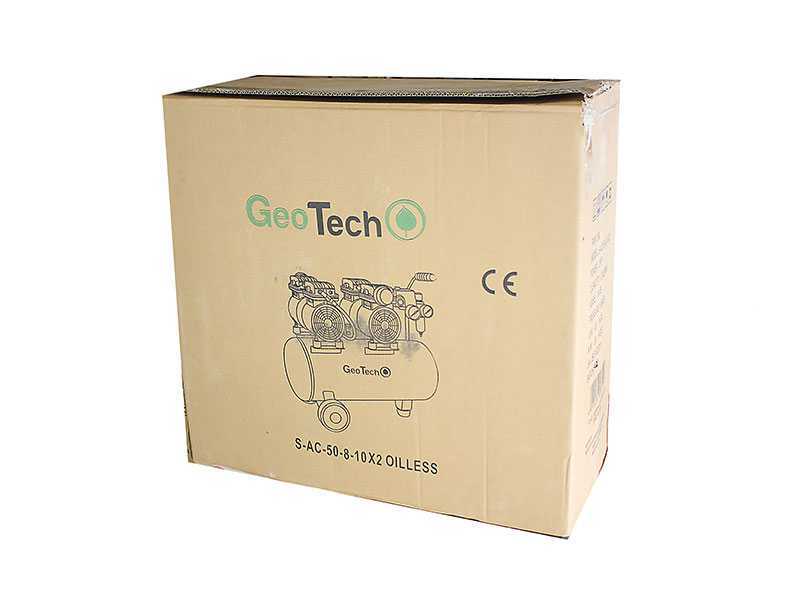 GeoTech S-AC50-8-10x2 - Compresor de aire el&eacute;ctrico silencioso con doble cabezal 50 l sin aceite - 2 HP
