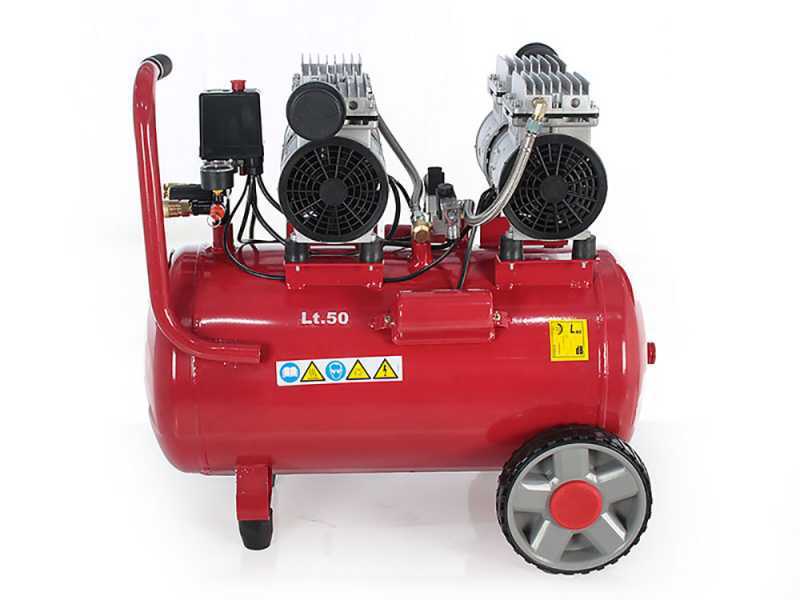 GeoTech S-AC50-8-10x2 - Compresor de aire el&eacute;ctrico silencioso con doble cabezal 50 l sin aceite - 2 HP