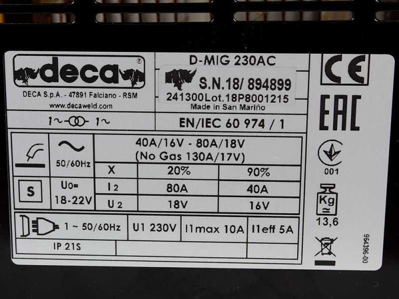Deca D-MIG 230 AC - Soldadora Inverter (MAG), corriente alterna (AC)