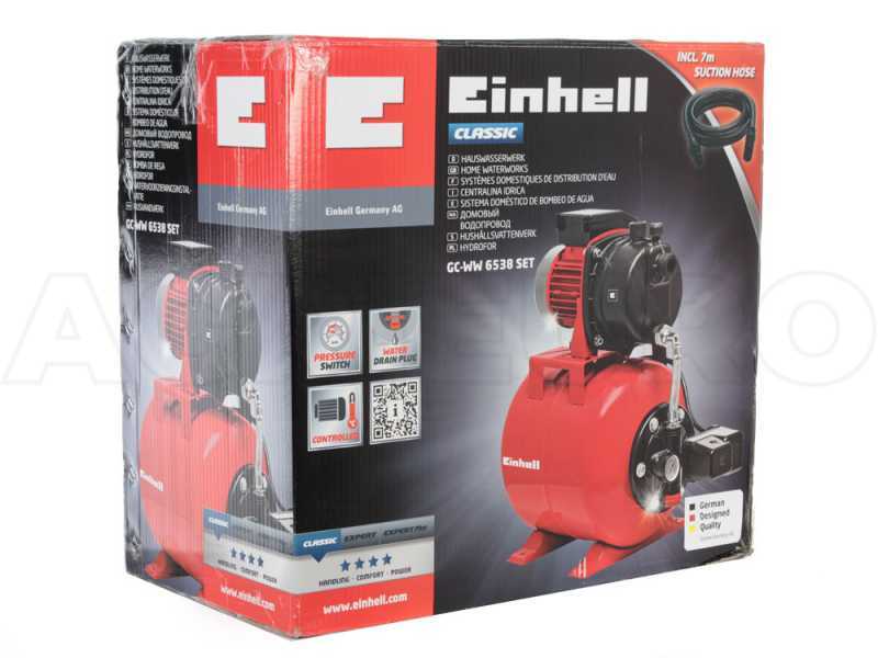 Bomba el&eacute;ctrica autoclave Einhell GC-WW 6538 Set, dep&oacute;sito 20 L - tubo de aspiraci&oacute;n 7 m