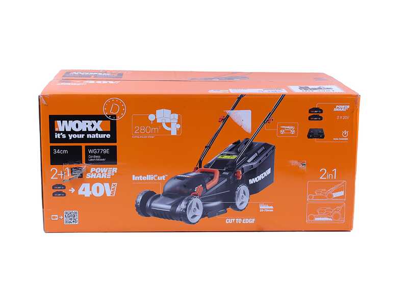 Worx WG779E - Cortac&eacute;sped de bater&iacute;a - 2x20V/2,5Ah - Corte 34 cm