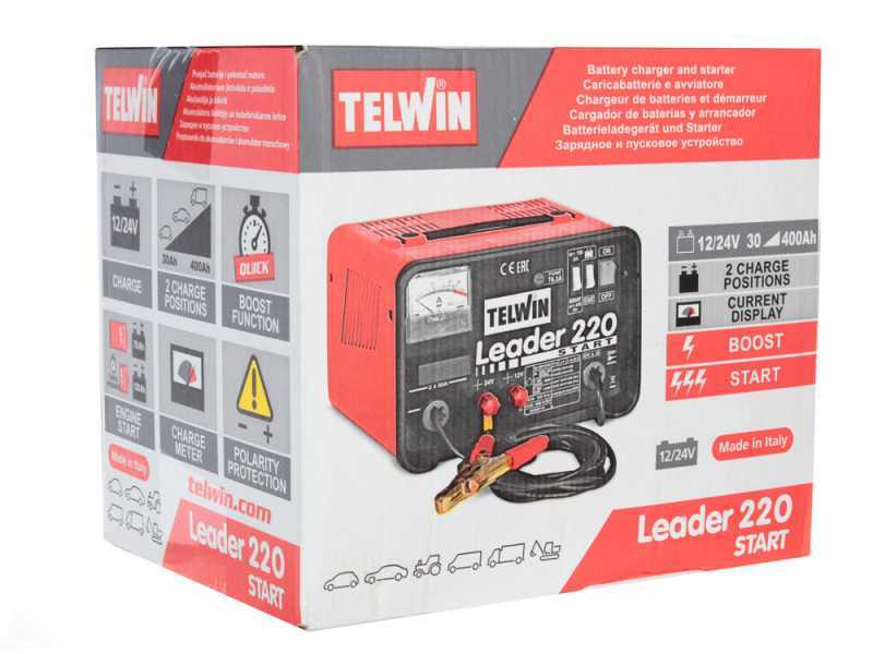 Telwin Leader 220 - Cargador de bater&iacute;a de coche y arrancador - bater&iacute;a WET/START-STOP tensi&oacute;n 12/24V