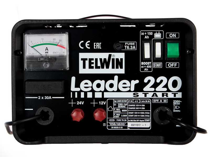 Telwin Leader 220 - Cargador de bater&iacute;a de coche y arrancador - bater&iacute;a WET/START-STOP tensi&oacute;n 12/24V