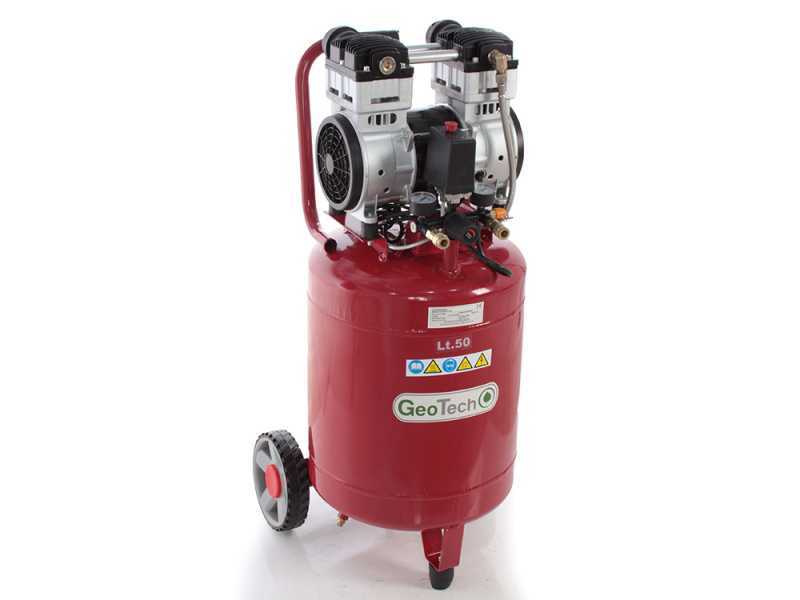 GeoTech S-AC50V-10-15C - Compresor de aire el&eacute;ctrico sin aceite - Motor 1.5 HP - 50 l Vertical Silencioso