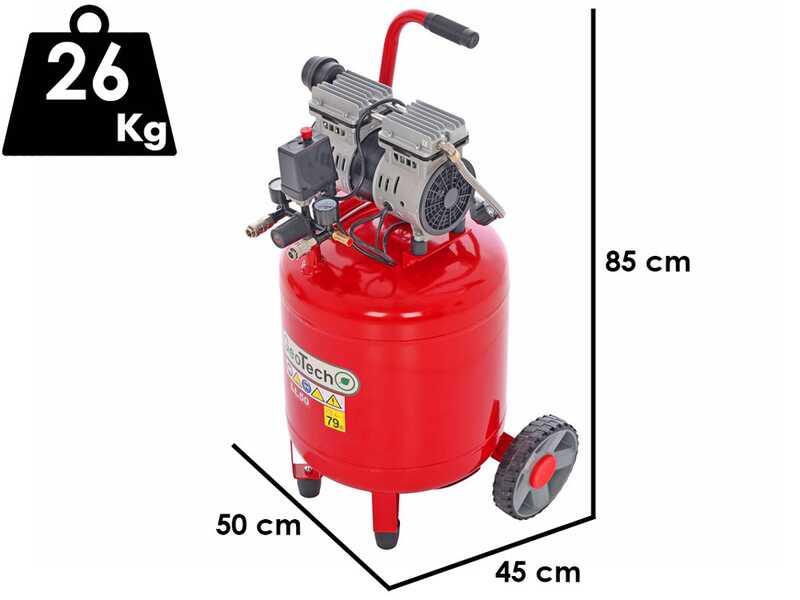 GeoTech S-AC50V-8-10 - Compresor de aire el&eacute;ctrico sin aceite - Motor 1 HP - 50 l Vertical Silencioso