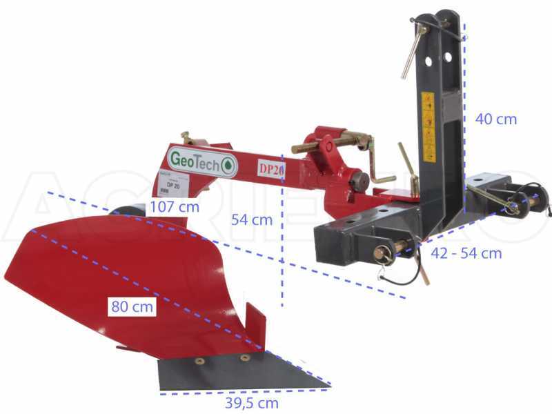 Arado monosurco para tractor Geotech DP20 con estructura reforzada
