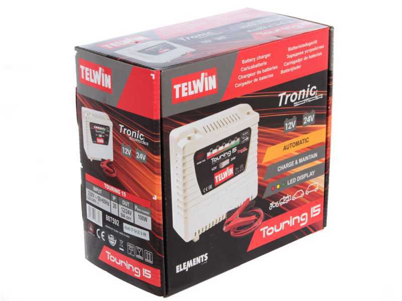 Telwin Touring 15 - Cargador de bater&iacute;a - bater&iacute;a de 12 e 24 V - se&ntilde;alaci&oacute;n con Led de la carga