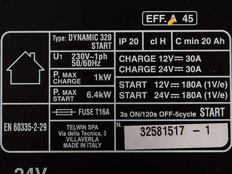 Telwin Dynamic 320 Start - Cargador de bater&iacute;a de coche y arrancador - bater&iacute;a WET/START-STOP 12/24V