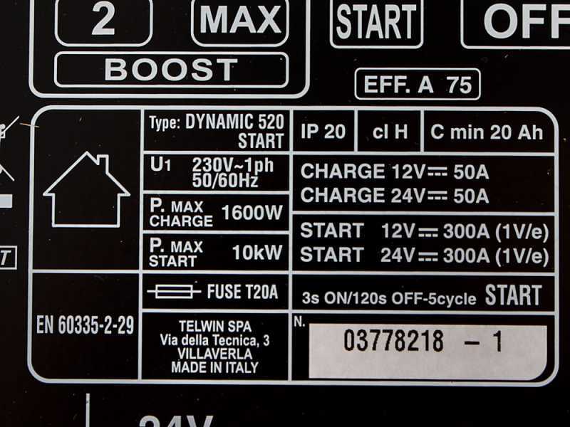 Telwin Dynamic 520 Start - Cargador de bater&iacute;a para coche y arrancador - bater&iacute;as WET/START-STOP 12/24V