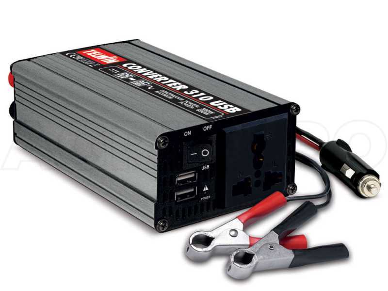 Telwin Converter 310 - Transformador inverter USB de corriente de 12V DC a 230V AC - 2 puertos USB