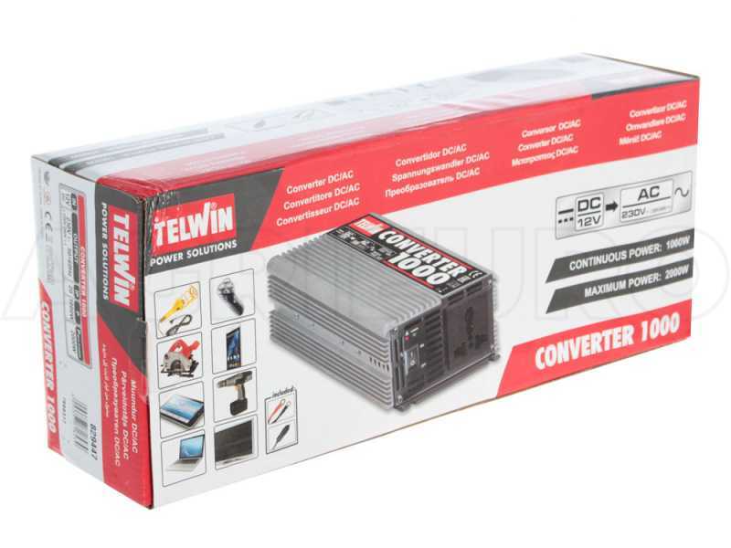 Telwin Converter 1000 - Transformador de corriente de 12V DC a 230V AC - potencia 1000 W