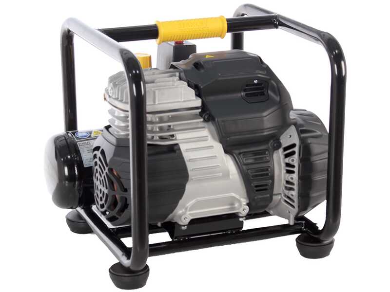Stanley Vento Rollcage OL244/6 PCM - Compresor de aire el&eacute;ctrico monof&aacute;sico silencioso, sin aceite - Motor 1.5 HP - 6 L