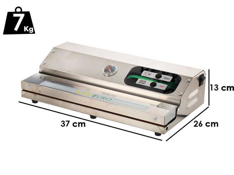 Envasadora al vac&iacute;o MINI Euro 360 INOX + vacu&oacute;metro - Barra de soldadura de 37 cm