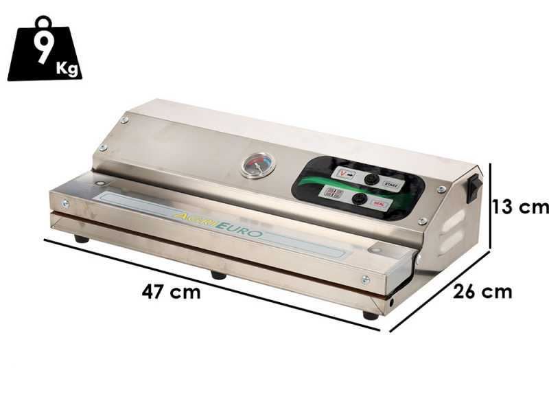 Envasadora al vac&iacute;o BIG Euro 460 INOX + vacu&oacute;metro - Barra de soldadura de 47 cm